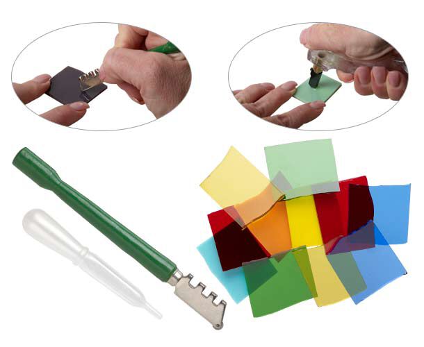 Colored glass and glass tools